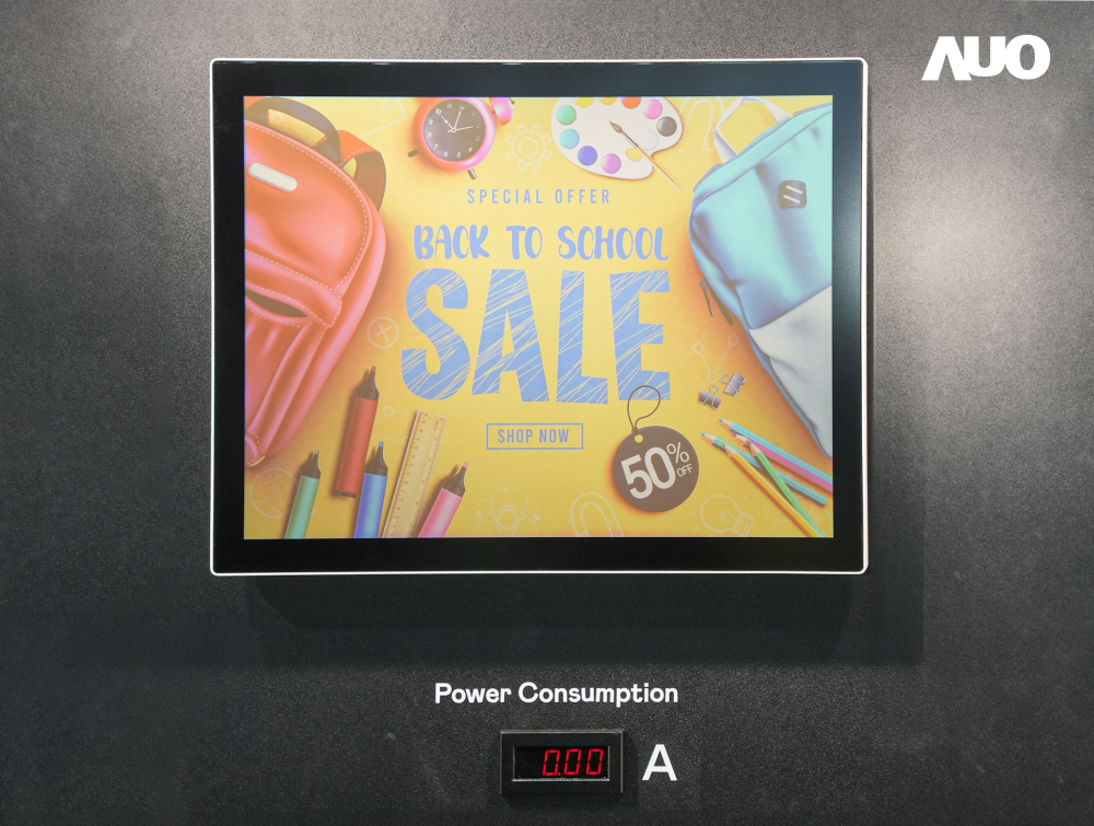 jinnian金年会展示胆固醇液晶超低耗能户外全彩显示器，ChLC（胆固醇液晶）以双稳态技术使静态显示零功耗，具省电、高彩度、环保的特性，还整合软硬件系统解决方案，可透过单一云端平台管理