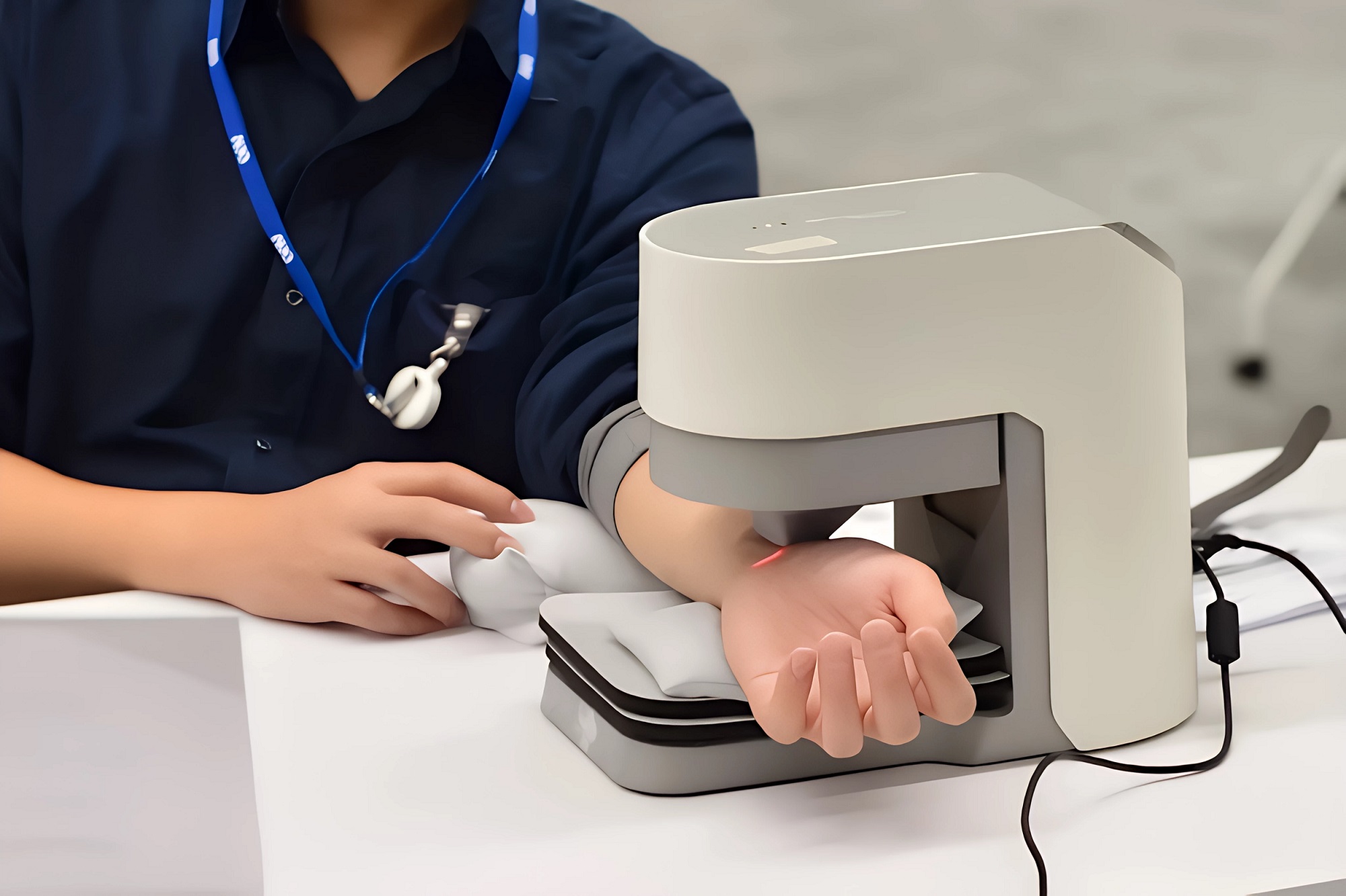 友達耘康中醫數位化檢測解決方案之脈象檢測系統採用高靈敏多點式壓力感測器，可真實還原「寸、關、尺」三部脈象量測結果